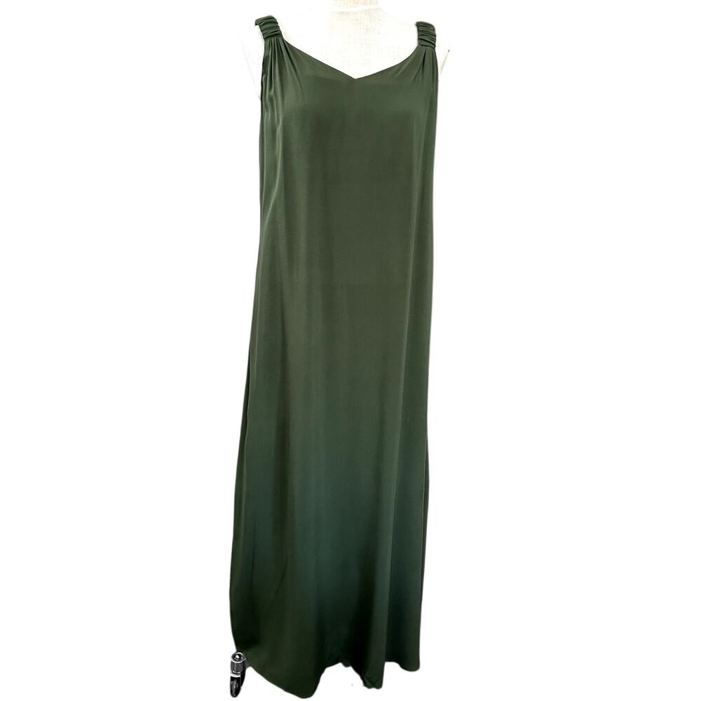 Vince Camuto Olive Green Rayon Maxi Dress S Braided Strap Flowy Sleeveless Earth